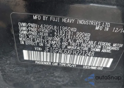 2015 Subaru Impreza 2.0I Premium z USA, uszkodzony, nr VIN JF1GPAC6XFH221248